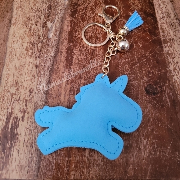 Unicorn Crystal Rhinestone Keychain Bag Charm With Blue Tassel - Picture 7 of 15
